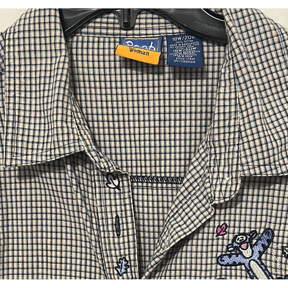 Pooh Woman Tigger Embroidered Gingham Shirt - Picture 1 of 5
